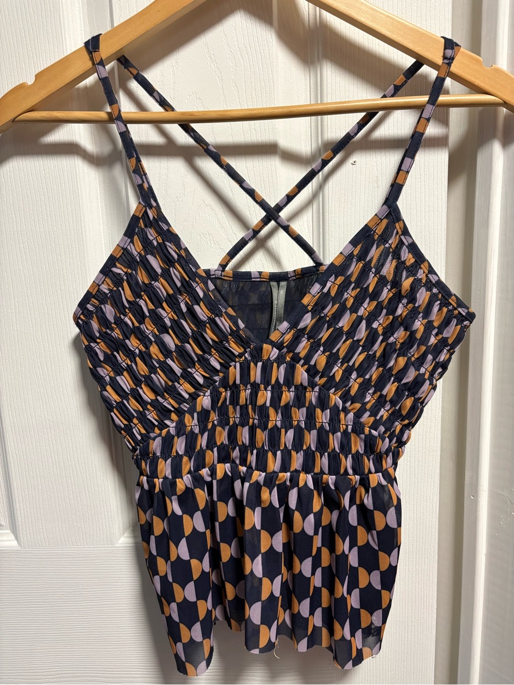 Anthropologie Navy Tank Top with Mustard & Lilac Accents